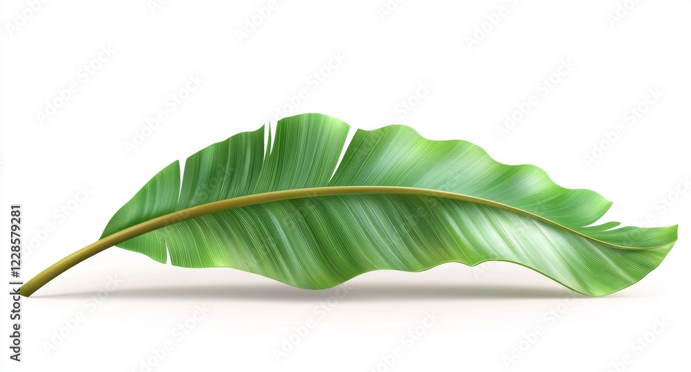 Fototapeta premium Single tropical banana leaf, isolated, white background, design element