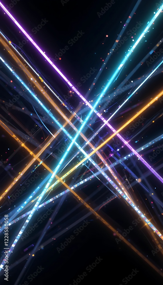 Obraz premium Abstract Neon Lines Intersect In Dark Background