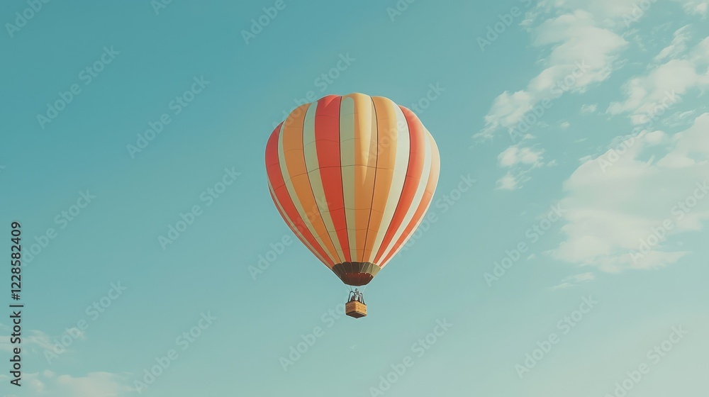 Fototapeta premium Colorful Hot Air Balloon Gliding Through a Clear Blue Sky