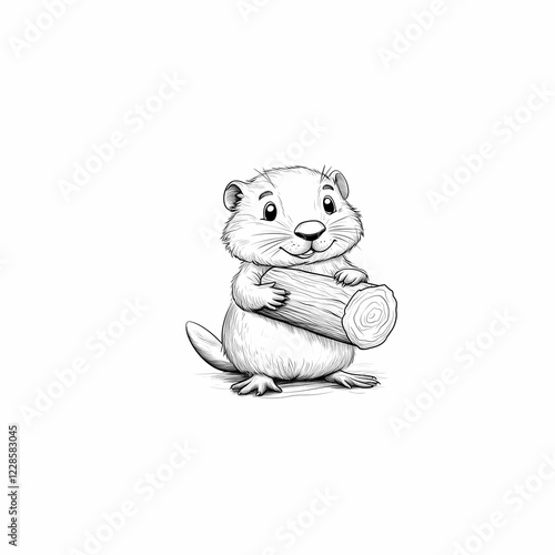 Cute cartoon otter holding a log, perfect for children's illustrations. photo