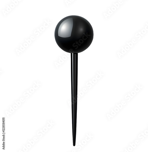 Shiny Black Pushpin with Round Head, Isolated on Transparent Background