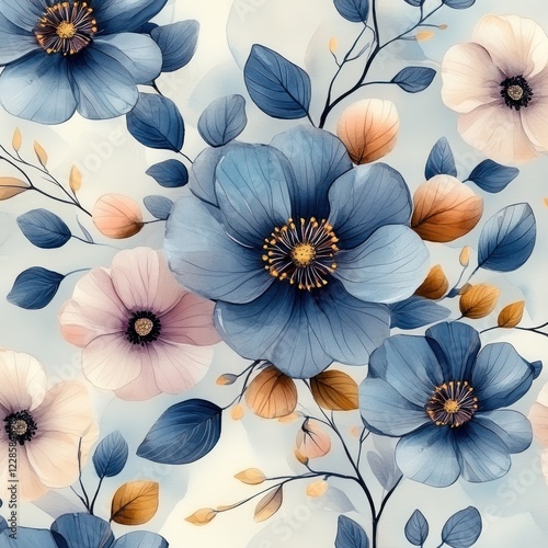 Wallpaper Mural Seamless Pattern of Eucalyptus Leaves Roses and Protea in Watercolor Floral Design Torontodigital.ca