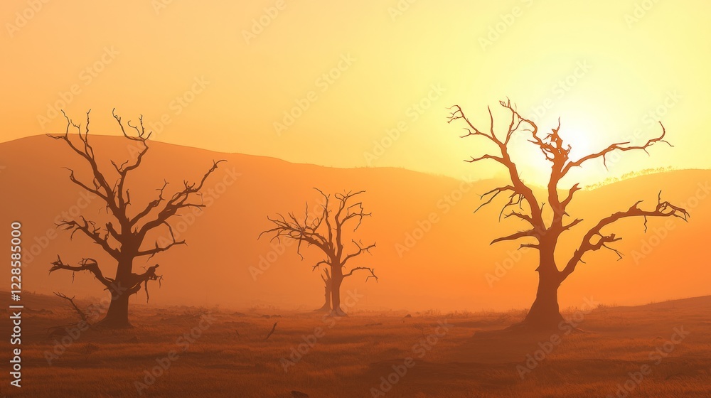 Faint Rays of Dawn Light Revealing Silhouetted Trees at Sunrise Faint Rays of Dawn Light Revealing Silhouetted Trees at Sunrise