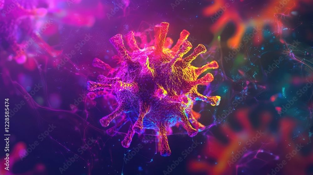 Obraz premium Colorful Illustration of Virus Particle on a Abstract Background