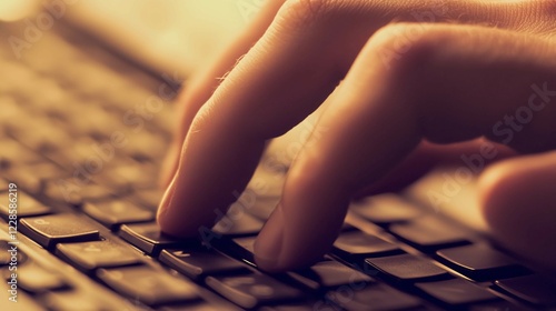 A close-up of a person's fingers, typing on a keyboard.