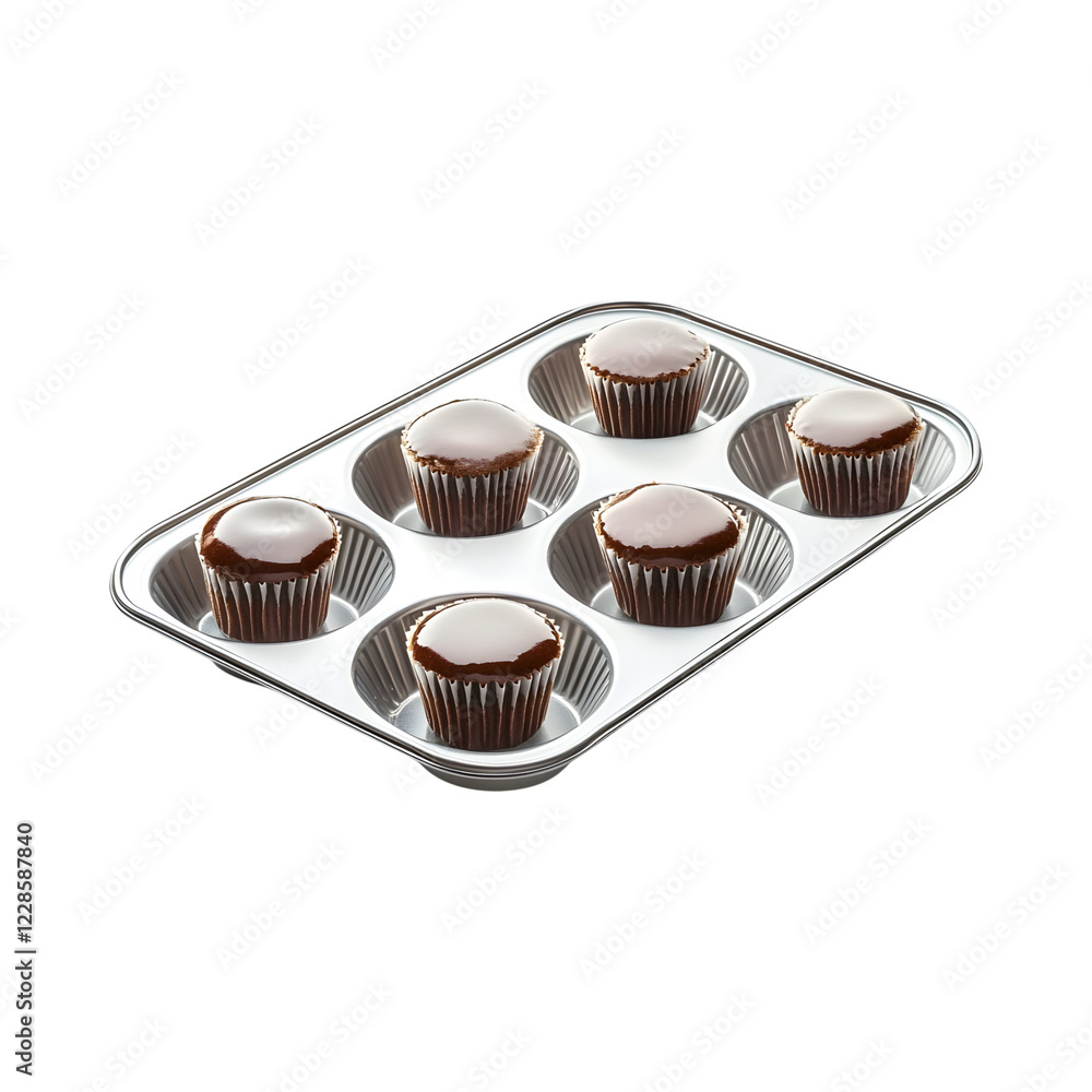 Sleek Glass Muffin Tray with Polished Finish and Cupcakes Isolated on Transparent Background Sleek Glass Muffin Tray with Polished Finish and Cupcakes Isolated on Transparent Background