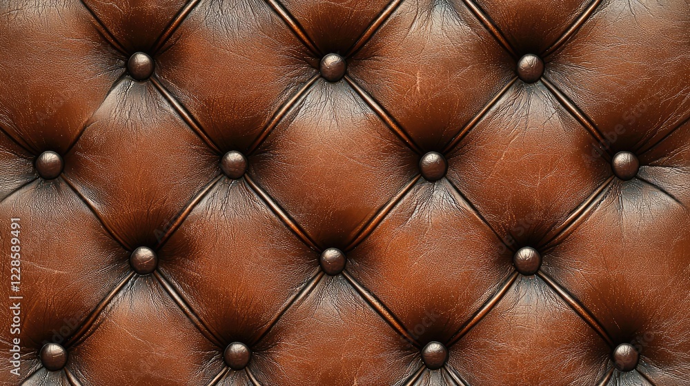 Naklejka premium Luxurious Brown Leather Upholstery with Tufted Design and Texture