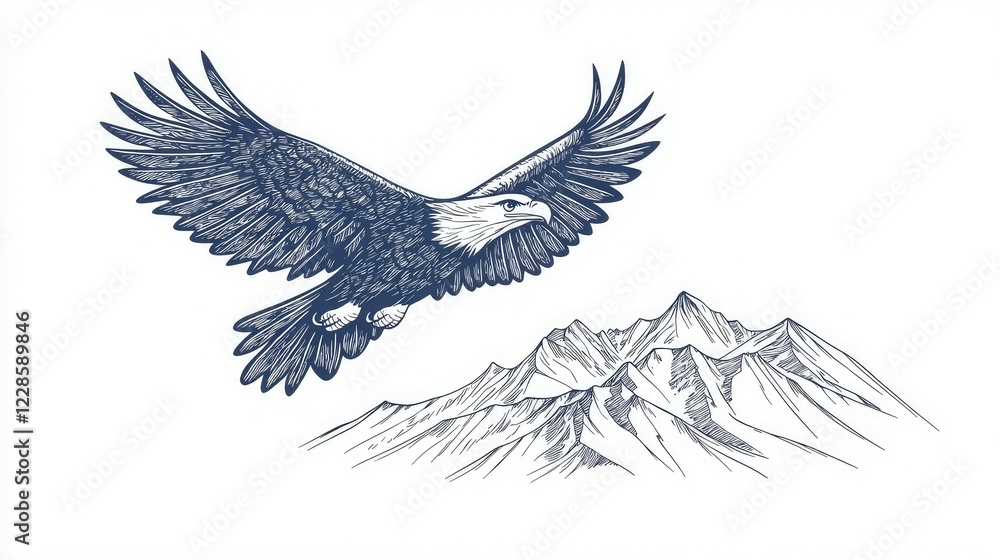 Obraz premium Majestic Eagle Soaring Over Snow-Capped Mountain Range Landscape