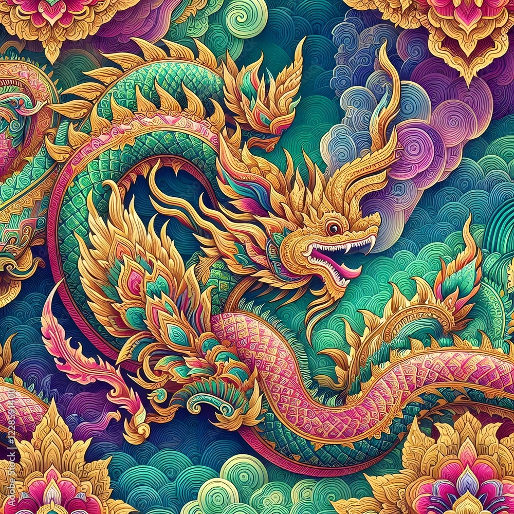 custom made wallpaper toronto digitalThai Dragon Naga – Majestic Serpent in Vibrant Colors