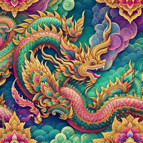 Wallpaper Mural Thai Dragon Naga – Majestic Serpent in Vibrant Colors Torontodigital.ca