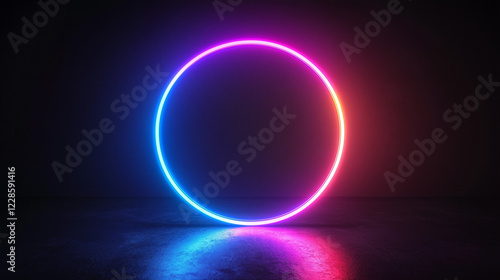 Wallpaper Mural Glowing Neon Circle with Gradient Colors on a Dark Background Reflecting on Floor Torontodigital.ca