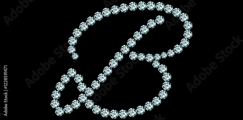 Silver Rhinestone Diamonds Alphabet Letter B Luxury Text Design Vector Illustration.