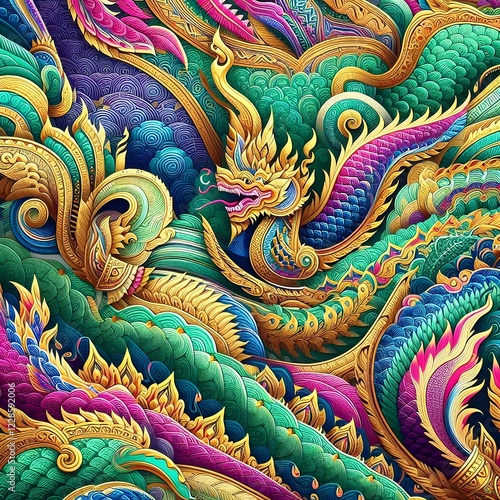 Wallpaper Mural Thai Dragon Naga – Majestic Serpent in Vibrant Colors Torontodigital.ca