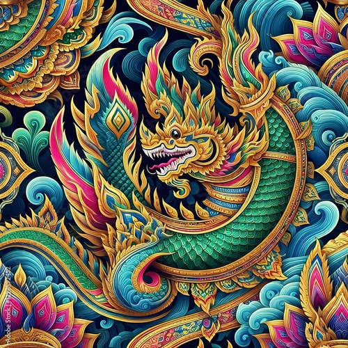 Wallpaper Mural Thai Dragon Naga – Majestic Serpent in Vibrant Colors Torontodigital.ca