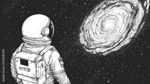 Wallpaper Mural Astronaut Gazing at the Spiral Galaxy in Outer Space Illustration Torontodigital.ca