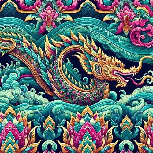 Wallpaper Mural Thai Dragon Naga – Majestic Serpent in Vibrant Colors Torontodigital.ca