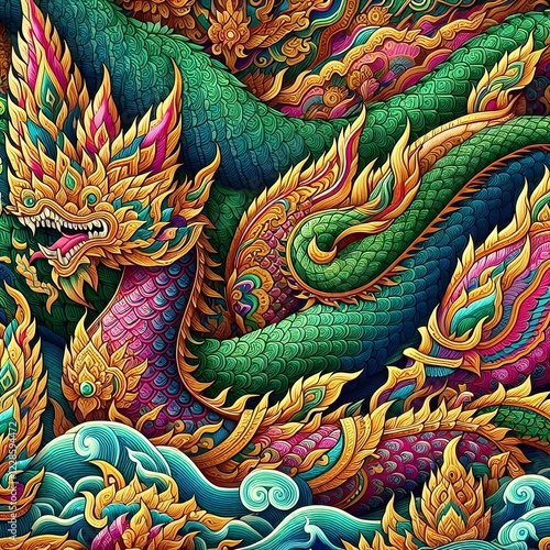 Wallpaper Mural travel, temple, culture, religion, buddhism, sculpture, asia, art, architecture, design, gold, colorful, legend, ancient, thai, vibrant, snake, thailand, beautiful, dragon, decoration, golden, tourism Torontodigital.ca