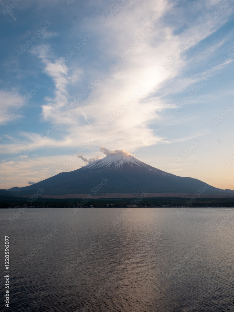 center view of fuji mountain at sunset center view of fuji mountain at sunset