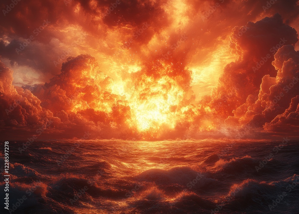 nuclear explosion in ocean apocalyptic scene dramatic realism chaos destruction nuclear explosion in ocean apocalyptic scene dramatic realism chaos destruction