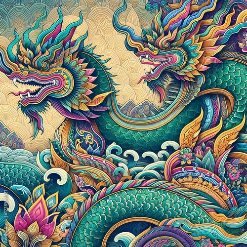 Wallpaper Mural travel, temple, culture, religion, buddhism, sculpture, asia, art, architecture, design, gold, colorful, legend, ancient, thai, vibrant, snake, thailand, beautiful, dragon, decoration, golden, tourism Torontodigital.ca