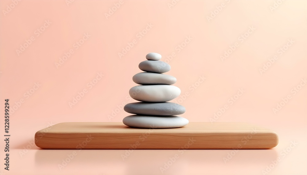 zen, stones, asymmetrical, stack, varied, shapes, artistic, textures, polished, wooden, platform, pastel, colors, gradient, smooth, minimalist, elegant, aesthetic, photorealistic, detail, ultra, 