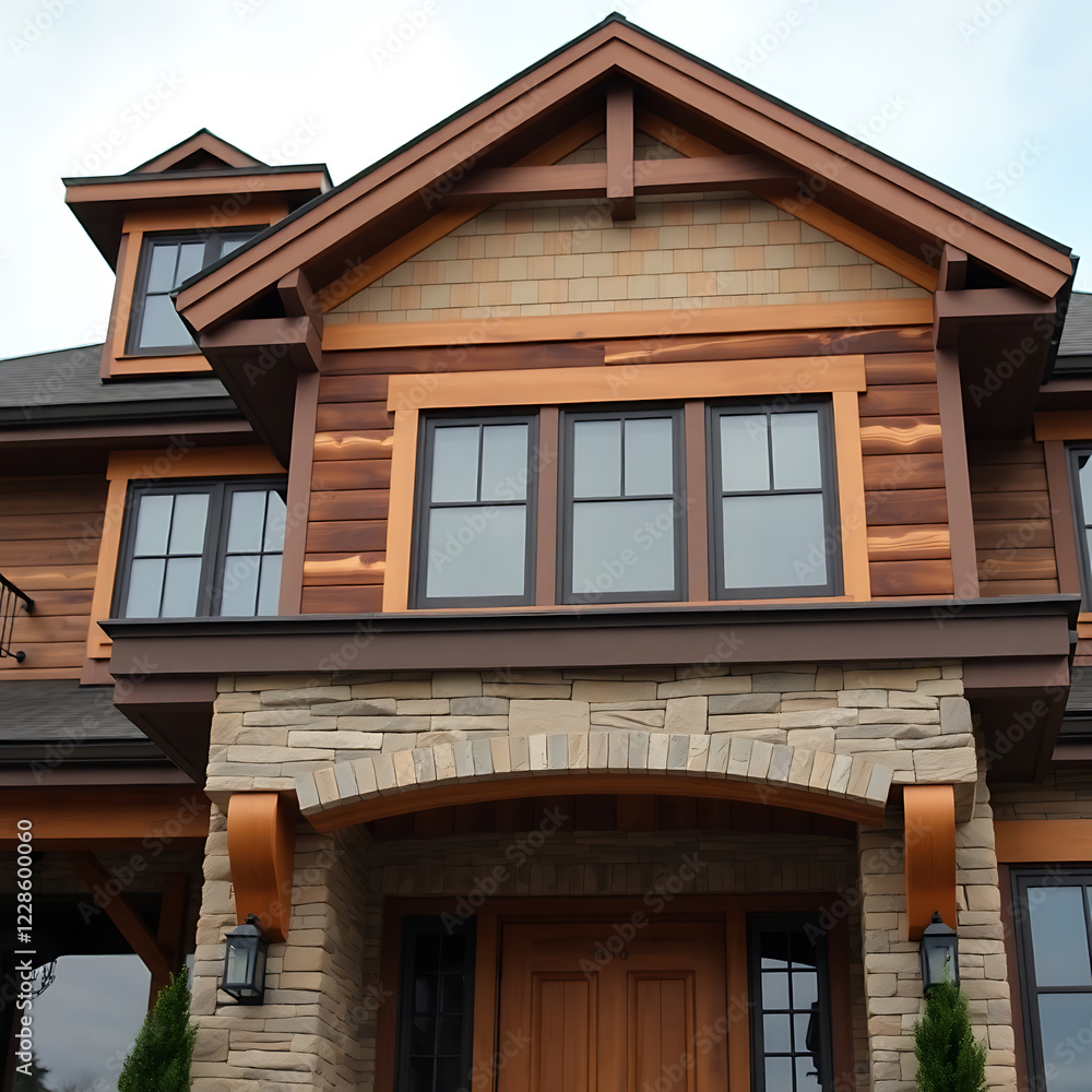 Luxury Modern Home Exterior: Stone and Wood Design. Real Estate, Architecture, Contemporary House, Residential Building, Facade Luxury Modern Home Exterior: Stone and Wood Design. Real Estate, Architecture, Contemporary House, Residential Building, Facade