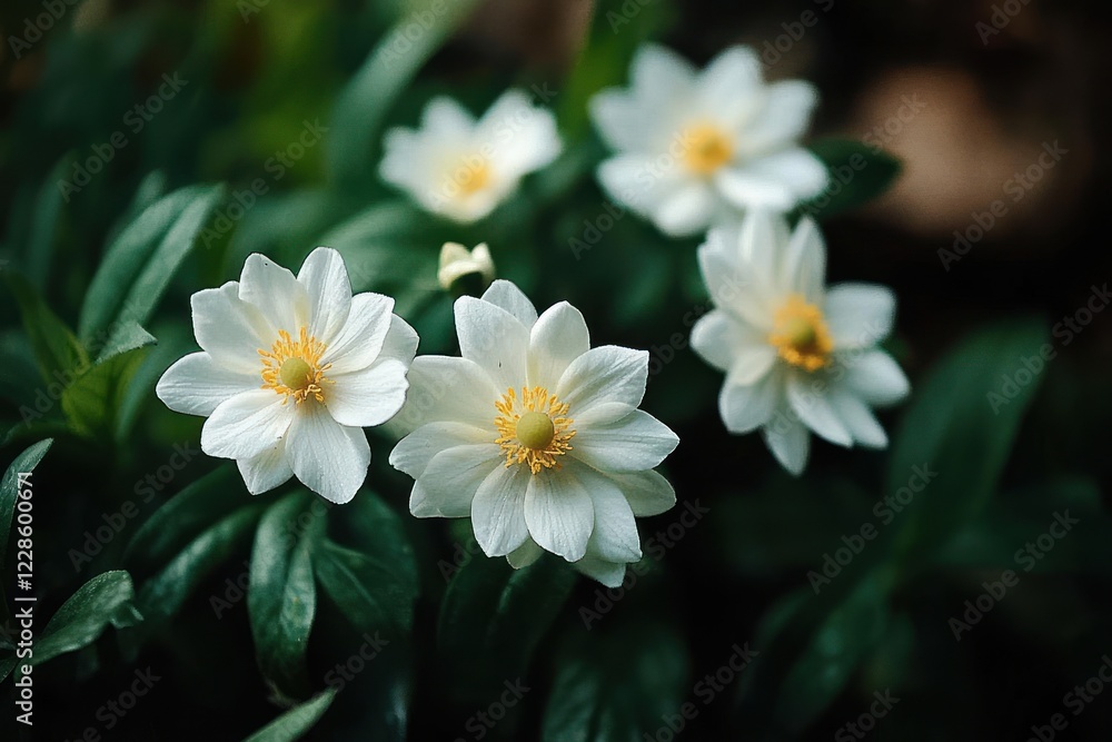 Close-up of White Flowers with Yellow Centers in Impressive Blooming Autumn Garden Close-up of White Flowers with Yellow Centers in Impressive Blooming Autumn Garden