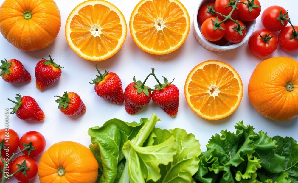 Fresh fruits and vegetables arranged on a clean white background, showcasing healthy food choices and vibrant colors. Fresh fruits and vegetables arranged on a clean white background, showcasing healthy food choices and vibrant colors.