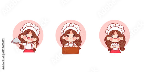 Cute chef cartoon logo brand. Premium illustration vector. cartoon animation design.