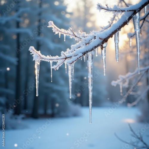 Wallpaper Mural Sparkling icicles hanging from frosty tree branches, wintery landscape, tree branches, natural elements Torontodigital.ca