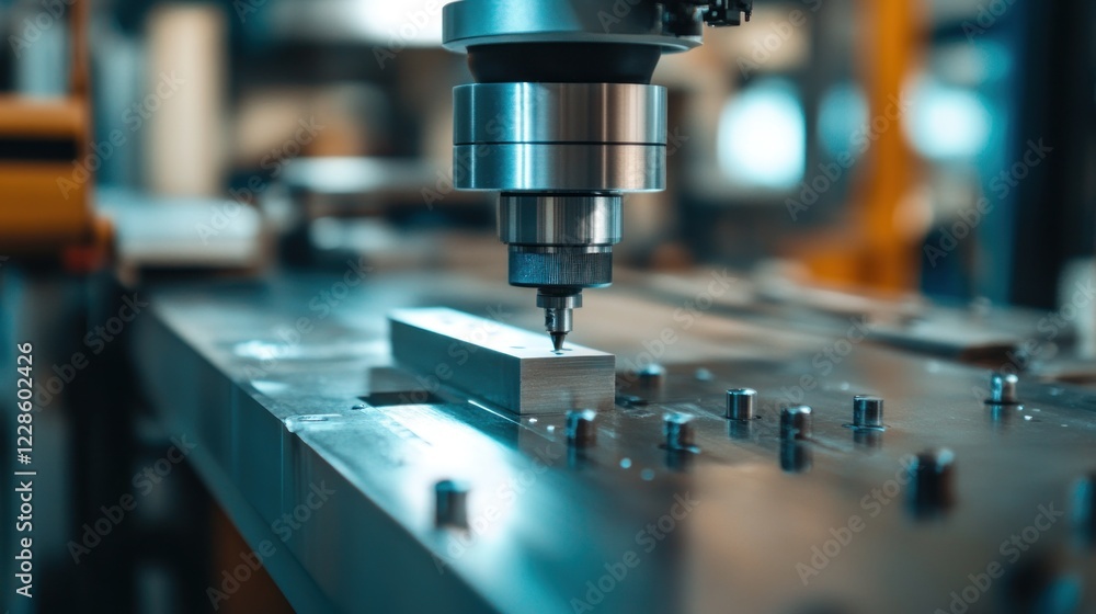 A close-up of a milling machine working on a metal workpiece in an industrial setting. A close-up of a milling machine working on a metal workpiece in an industrial setting.