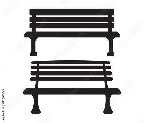 Park bench isolated on white background, Garden bench silhouette