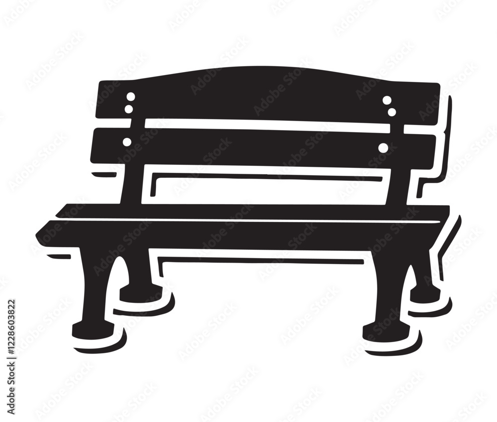 Park bench isolated on white background, Garden bench silhouette Park bench isolated on white background, Garden bench silhouette