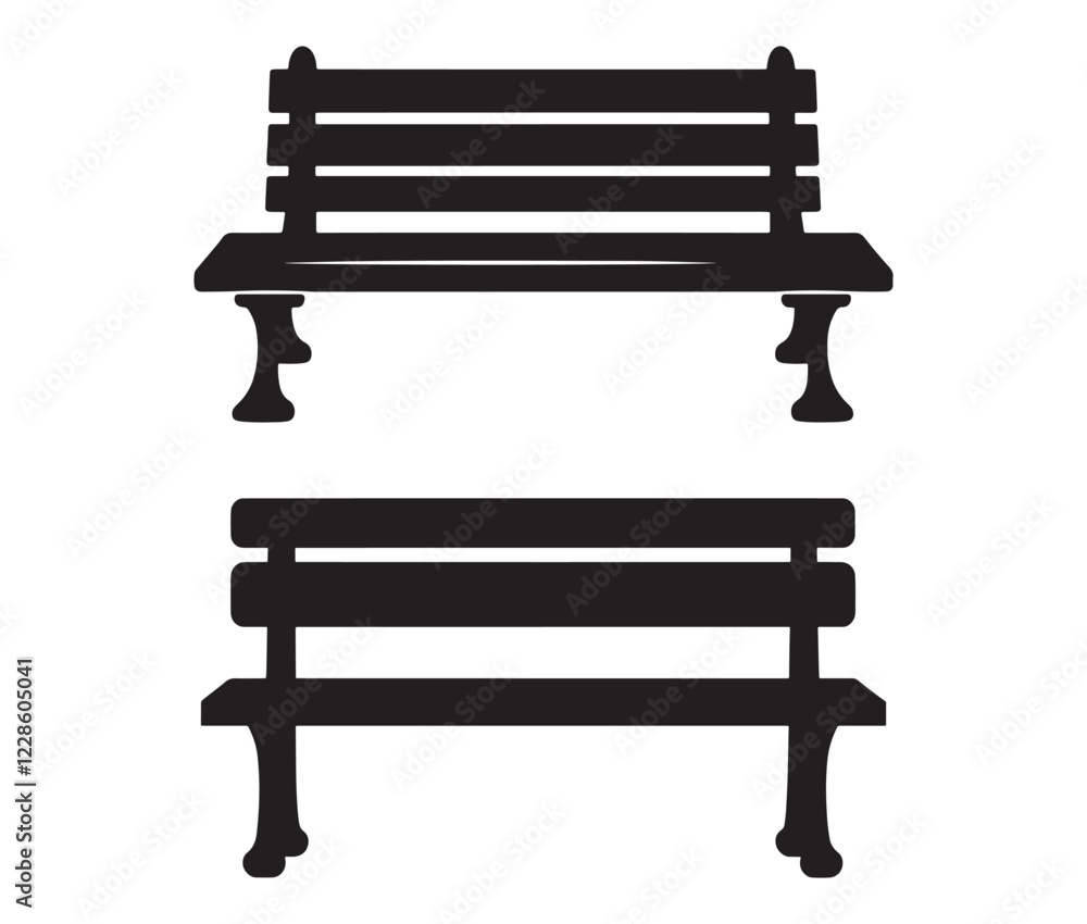 Park bench isolated on white background, Garden bench silhouette Park bench isolated on white background, Garden bench silhouette