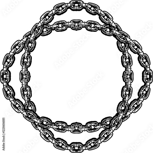 A sleek vector illustration of two interlocking circular chains, symbolizing connection, strength, and unity. Perfect for tattoos, logos, and graphic designs. Clean, sharp, and highly detailed