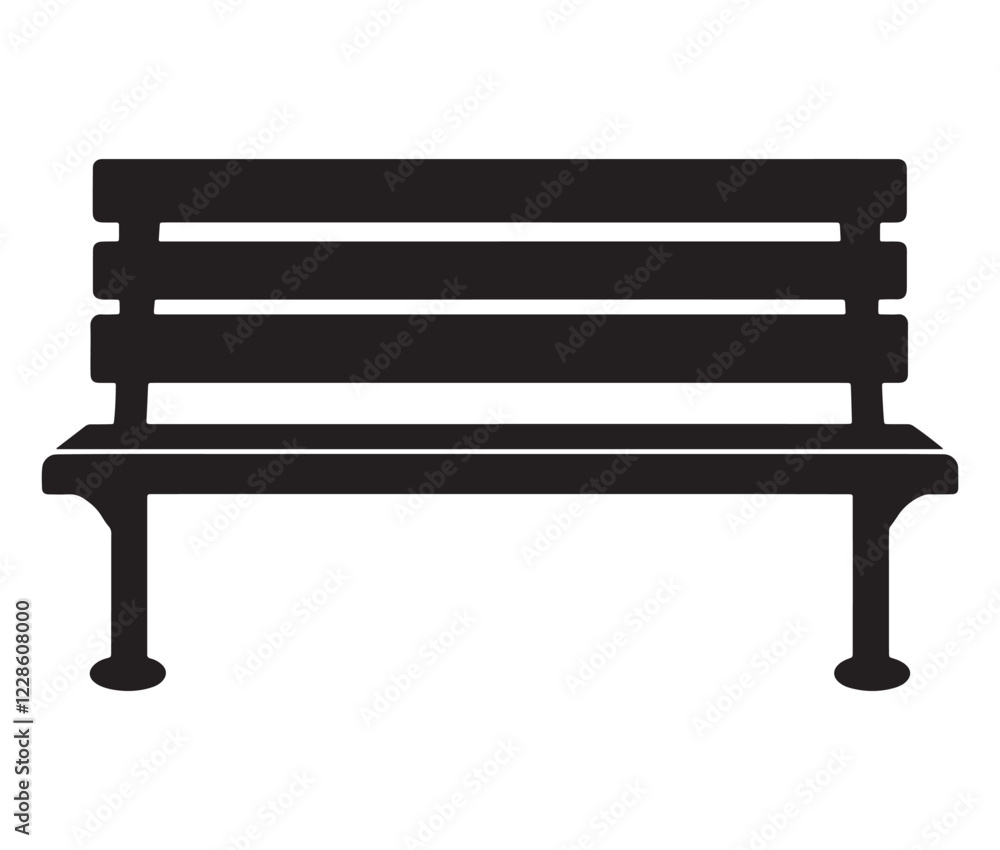 Park bench isolated on white background, Garden bench silhouette Park bench isolated on white background, Garden bench silhouette