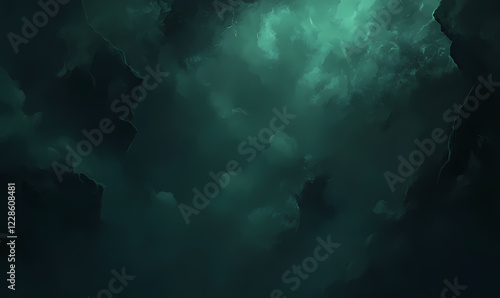 Dark green atmospheric abstract background with misty clouds and shadows