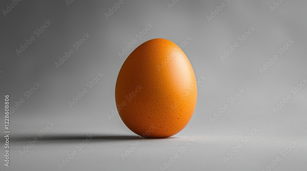 Single orange egg standing upright on gray studio backdrop Single orange egg standing upright on gray studio backdrop
