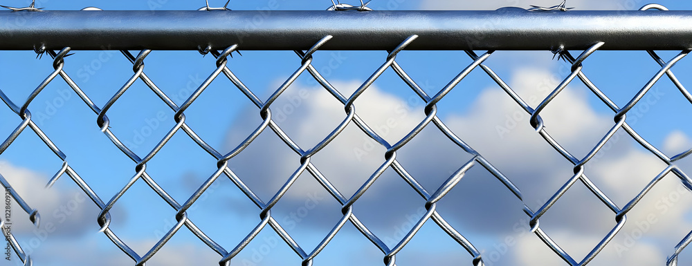 Fototapeta premium Chain-link fence, outdoor, sky, clouds, security