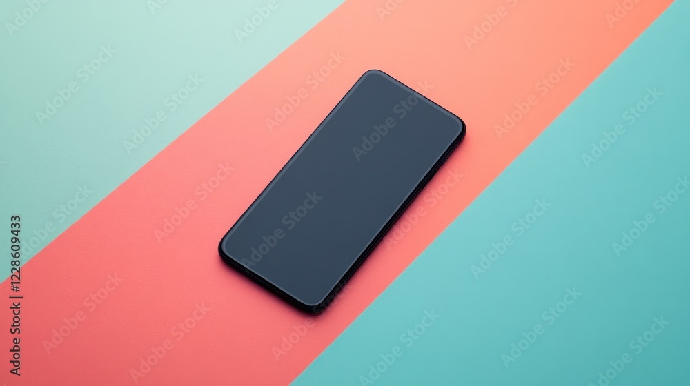 Smartphone mockup, colorful background, flatlay, technology Smartphone mockup, colorful background, flatlay, technology
