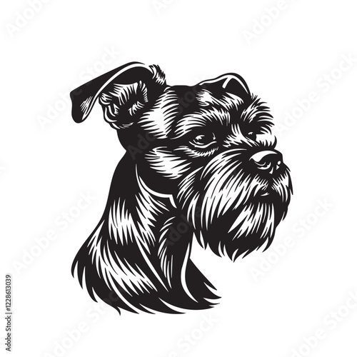 Stylish schnauzer head vector. Distinctive beard, expressive eyes. Perfect for pet, breed, or dog-themed designs.