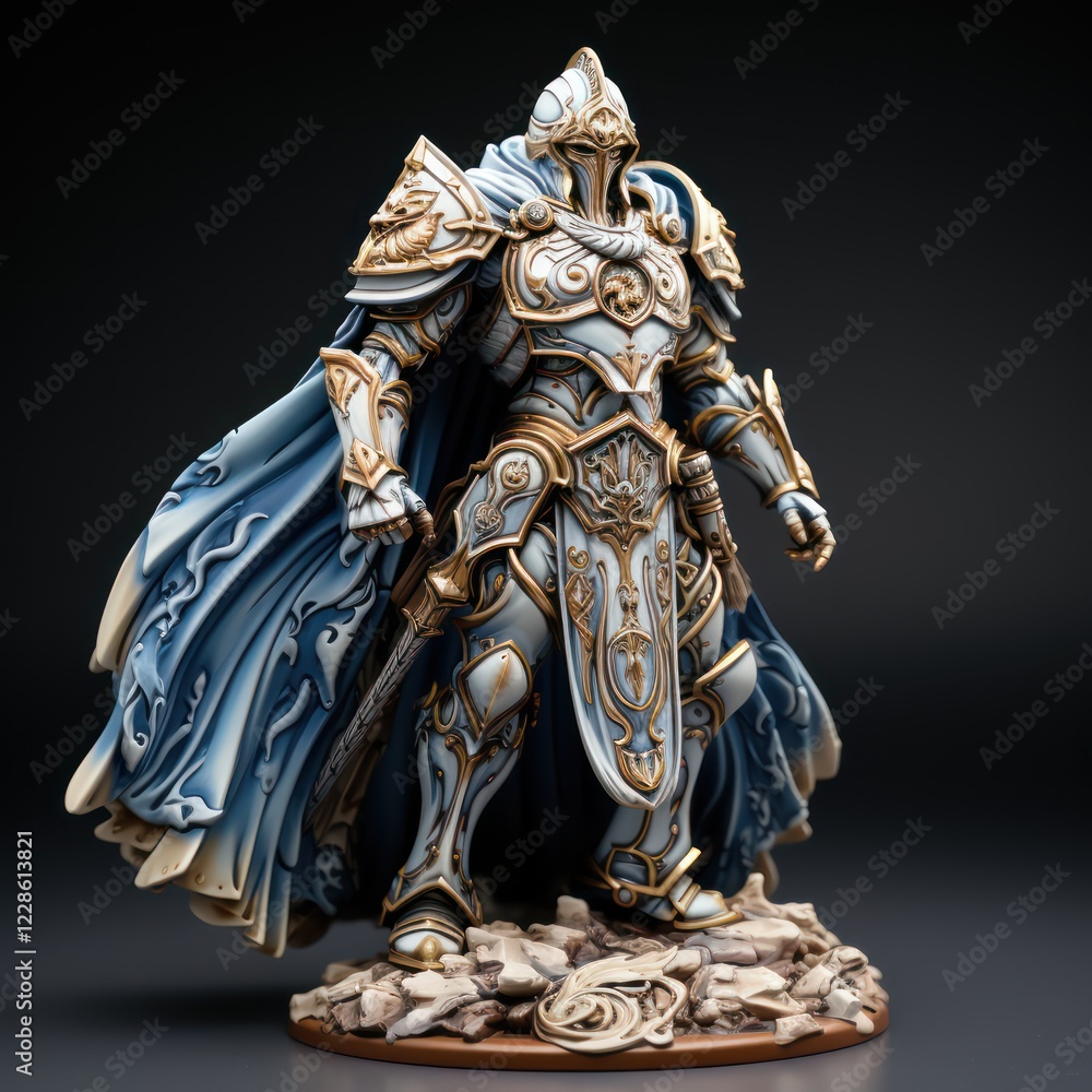 Fototapeta premium Epic Holy Knight Miniature Statue By Generated AI