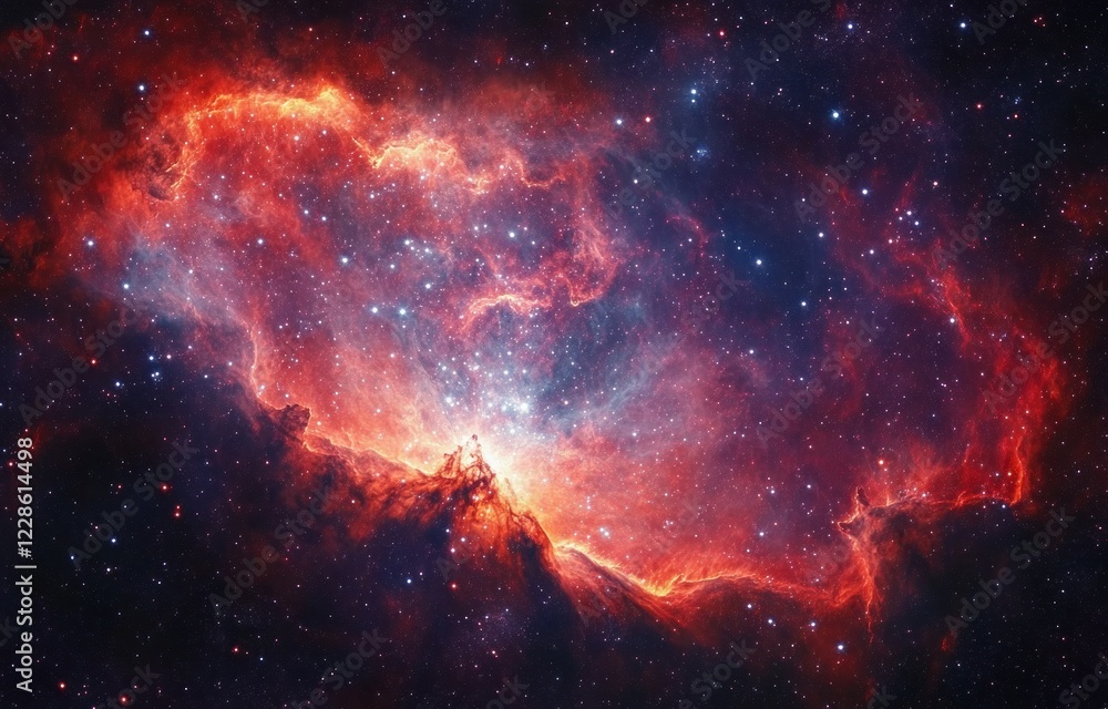 Obraz premium Vibrant Cosmic Nebula in Deep Space with Star Clusters Illuminated by Starlight