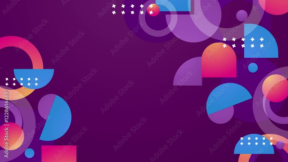 abstract geometric background with red blue and orange shapes on a purple canvas seamless 4k video background motion pop art design abstract geometric background with red blue and orange shapes on a purple canvas seamless 4k video background motion pop art design