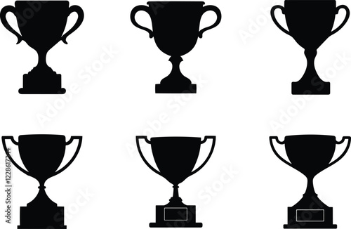 Trophy icon set vector silhouette on transparent background.
