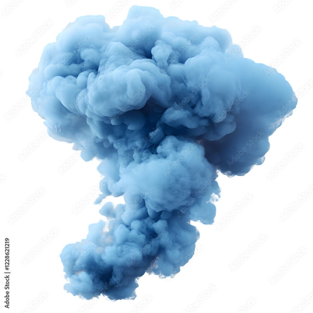 Blue Smoke Cloud with Soft Swirling Effect, Isolated on Transparent Background