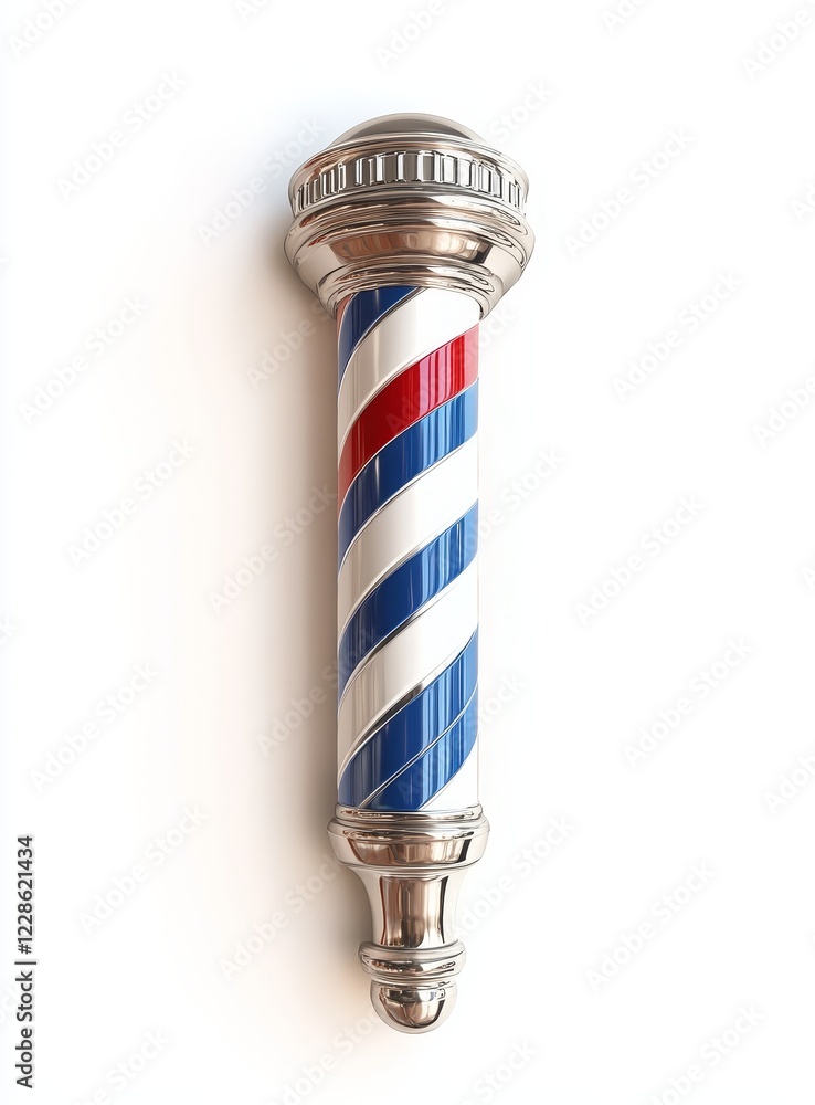Classic barber pole with red, white, and blue stripes isolated on white. Classic barber pole with red, white, and blue stripes isolated on white.