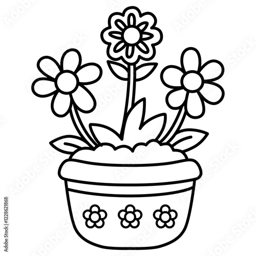 cute kawaii Flower in pot outline cartoon doodle illustration