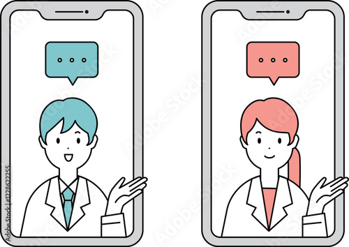 スマホでオンライン診療を利用するイラスト素材