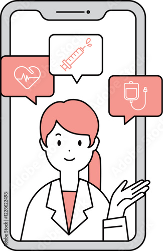 スマホでオンライン診療を利用するイラスト素材